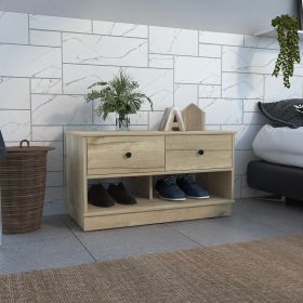 Hamilton Storage Bench; Two Open Shelves; Two Drawers -Light Oak