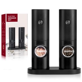 Electric Salt and Pepper Grinder Set, One Hand Adjustable Coarseness, Battery Powered with Stand, Seasoning Tools for Kitchen, Dining or Gifts, B