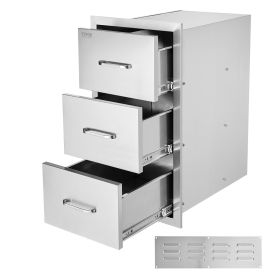 VEVOR Outdoor Kitchen Drawers 16" W x 28.5" H x 20.5" D, Flush Mount Triple Access BBQ Drawers Stainless Steel with Handle