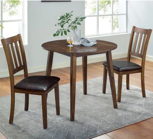 Cozy 3pc Dining Set Round Dining Table And 2x Side Chairs Walnut, Dark Brown Transitional Solid wood Dining Room Furniture Leatherette Padded Sea