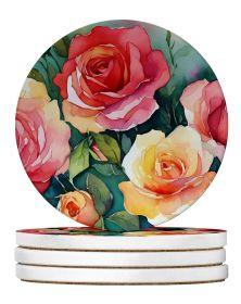 Oklahoma Roses in Watercolor Large Sandstone Coasters Pack of 4 Absorbent Round Coasters Decor Gifts for Men or Women, 4 in, Multicolor