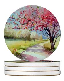 Michigan Apple Blossoms in Watercolor Large Sandstone Coasters Pack of 4 Absorbent Round Coasters Decor Gifts for Men or Women, 4 in, Multicolor