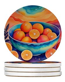 Colorful Oranges Large Sandstone Coasters Pack of 4 Absorbent Round Coasters Decor Gifts for Men or Women, 4 in, Multicolor