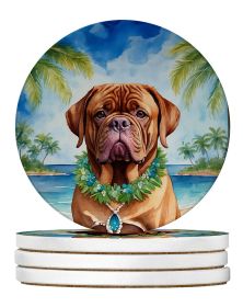 Dogue de Bordeaux Luau Large Sandstone Coasters Pack of 4 Absorbent Round Coasters Decor Gifts for Men or Women, 4 in, Multicolor