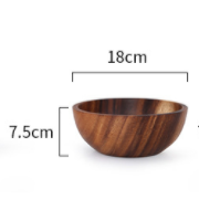 Kitchen Natural Wooden Bowl Household Fruit Bowl Salad Bowl For Home Restaurant Food Container Wooden Utensils Note The Size Hot (Option: Brown-18X7.5cm)