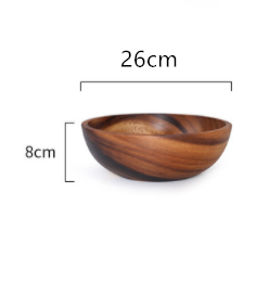 Kitchen Natural Wooden Bowl Household Fruit Bowl Salad Bowl For Home Restaurant Food Container Wooden Utensils Note The Size Hot (Option: Brown-26X8cm)