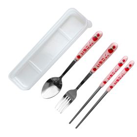 3 Piece Tableware Utensils Set Spoon Forks Chopsticks Rounded Stainless Steel Flatware Cutlery Set with Transparent Box (Option: as picture)