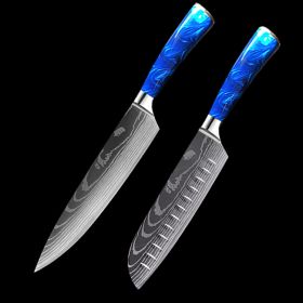 8-inch Chef Knife with Blue Resin Handle (Option: Blue 2piece set)