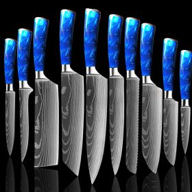 8-inch Chef Knife with Blue Resin Handle (Option: Blue 10piece set)