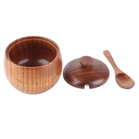 1Pc Solid Wood Spice Jar Seasoning Pot Sugar Bowl with Spoon and Lid for Kitchen Tool (Option: as picture)