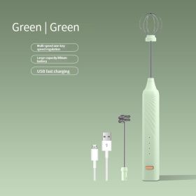 Egg Beater Electric Handheld Rotary Egg Whisk Coffee Frothing Wand Cappuccino Frother Mixer USB Portable Kitchen Tools (Color: Light Green)