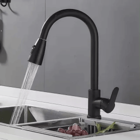 Commercial Kitchen Sink Faucet Pull Out Sprayer Mixer Tap Brushed Nickel&Cover (Black: black)