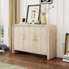 Retro Minimalist Curved Sideboard with Gold Handles and Adjustable Dividers for Living Room or Dining Room (Color: Natural Wood Wash, Material: MDF)