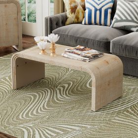 Minimalist Coffee Table with Curved Art Deco Design for Living Room or Dining Room (Color: Natural Wood Wash, Material: MDF)