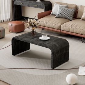 Minimalist Coffee Table with Curved Art Deco Design for Living Room or Dining Room (Color: Antique Black, Material: MDF)